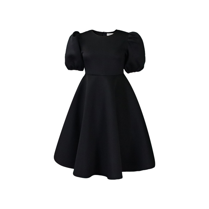 Wholesale Elegant Women Plus Size Dress Puff Sleeves A-Line Dress High Waist Large Swing