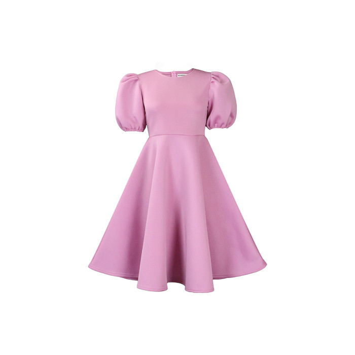 Wholesale Elegant Women Plus Size Dress Puff Sleeves A-Line Dress High Waist Large Swing