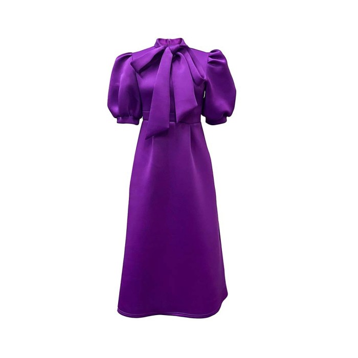 Wholesale Summer Plus Bowknot Evening Dress Vintage Solid Color Half Sleeve Women