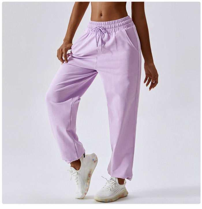 Wholesale Women Gym Sweatpants Loose Elastic Drawstring Waist Dancing Sports Pants