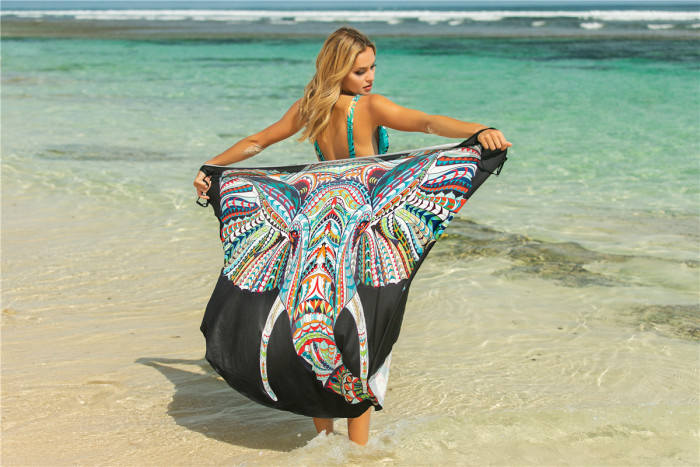 Wholesale Summer Beach Cover Ups Sexy Shawl Beach Holiday Suspender Print Dress