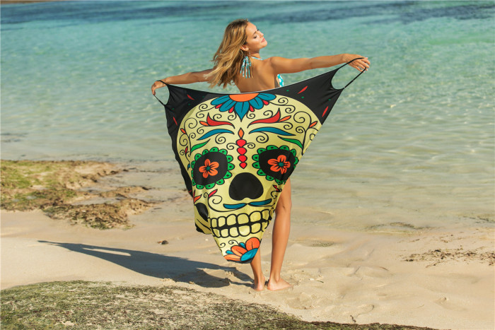 Wholesale Summer Beach Cover Ups Sexy Shawl Beach Holiday Suspender Print Dress