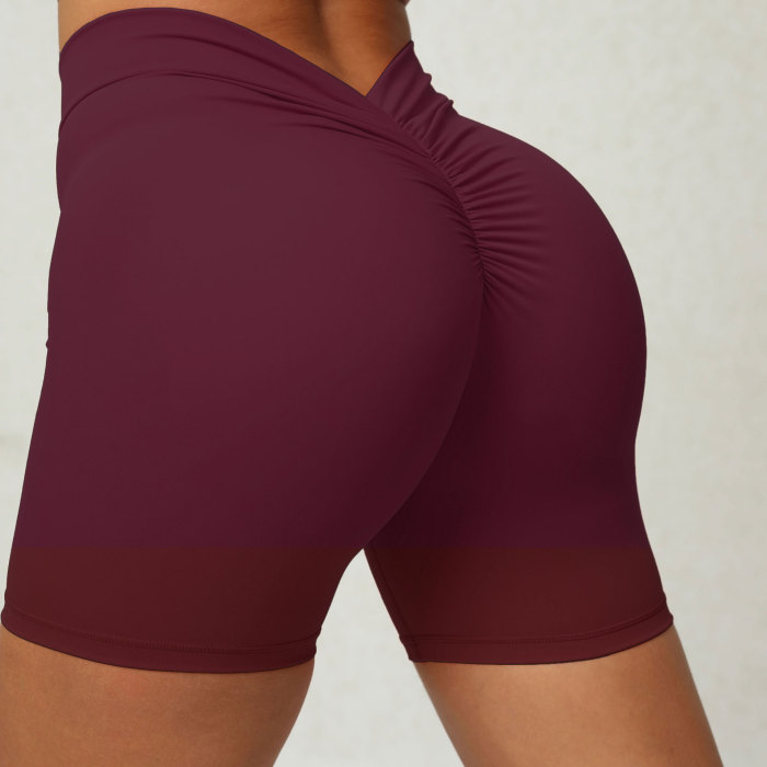 Wholesale V Back Yoga Shorts Scrunch Butt Peach Hip High Waist Sports Short Leggings