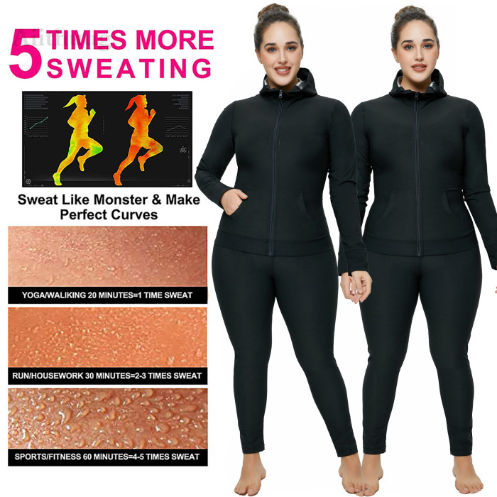 Wholesale Women Sauna Sweat Suit Plus Size Long Sleeve Jacket Burn Sweating Pant