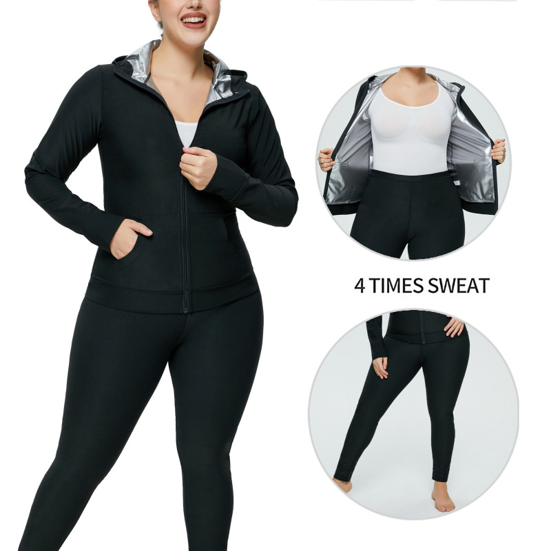 Wholesale Women Sauna Sweat Suit Plus Size Long Sleeve Jacket Burn Sweating Pant