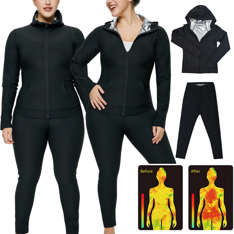 Wholesale Women Sauna Sweat Suit Plus Size Long Sleeve Jacket Burn Sweating Pant