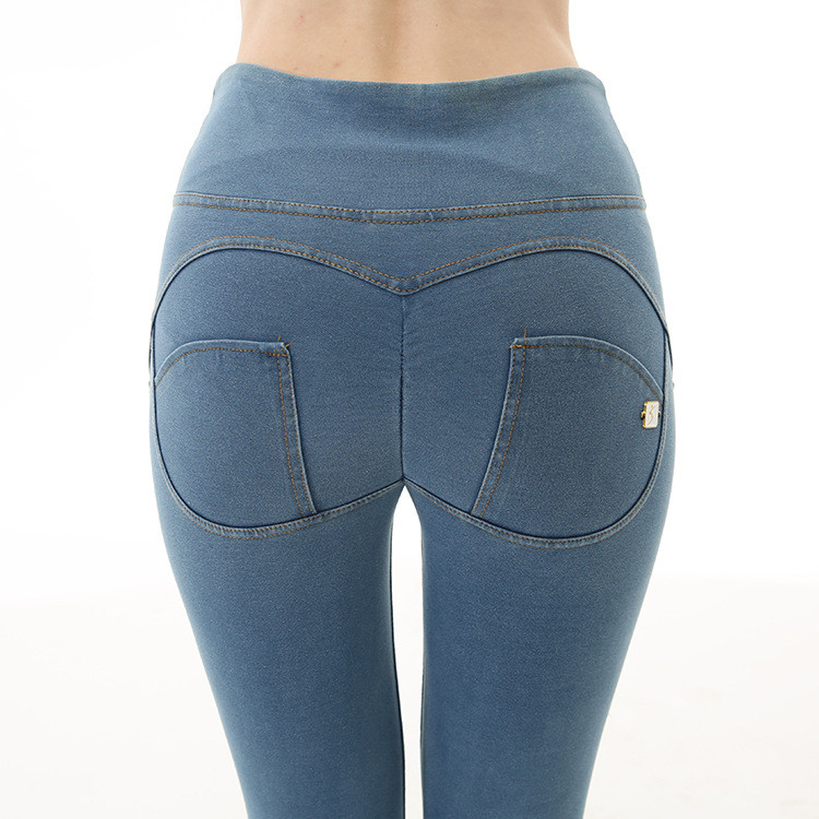 Wholesale Slim Fit Denim Pencil Pants Gym Yoga Legging Jeans Buttons High Waist Butt Lift