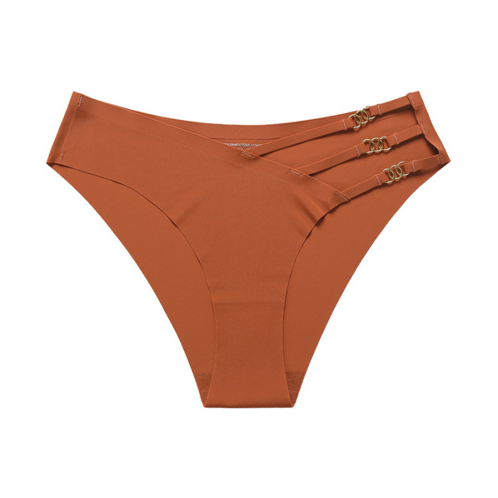 Wholesale Cheap Underwear Women Traceless Panties Waist Cut Out Ring Briefs Ice Silk