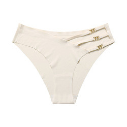 Wholesale Cheap Underwear Women Traceless Panties Waist Cut Out Ring Briefs Ice Silk