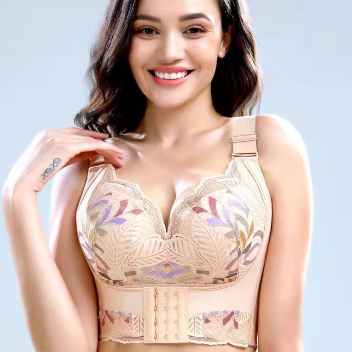 Embroidery Plus Size Deep Cup Bra Hides Long Back Fat Full Coverage Push Up Big Size Bra