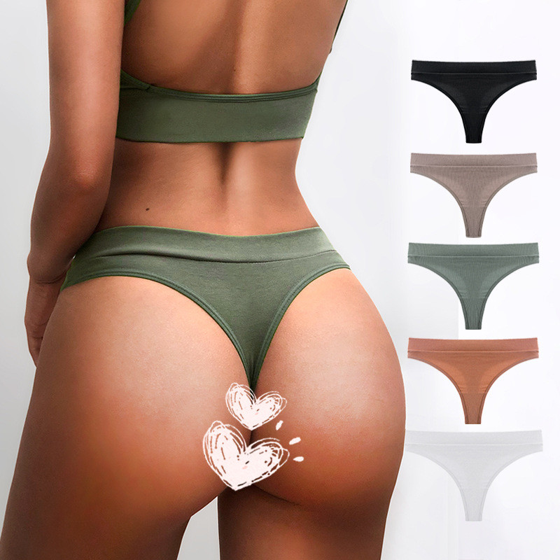 Wholesale Basic Low Waist T Back Underwear Ribbed Briefs Sexy Womens Thong Panties