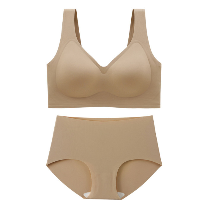 Wholesale Women Plus Size Underwear Set Thin Large Wireless Seamless Bra and Panty Set