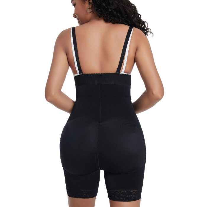 Custom Lace Trim Zip Front Shapewear Bodysuit Butt Lifter Triple Mesh Control Waistline Fajas