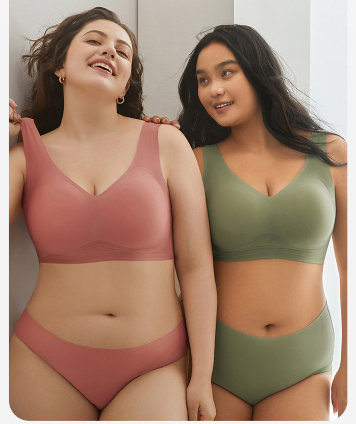 Wholesale Women Plus Size Underwear Set Thin Large Wireless Seamless Bra and Panty Set