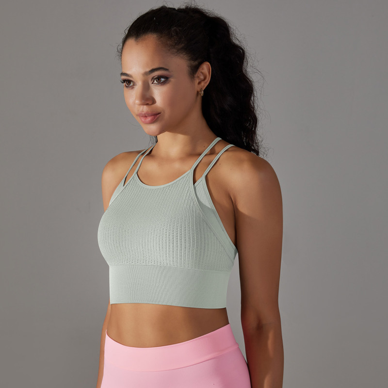 Wholesale Fitness Gym Yoga Wear Running Sports Bra Fake Two Piece Nylon Crop Top Bras