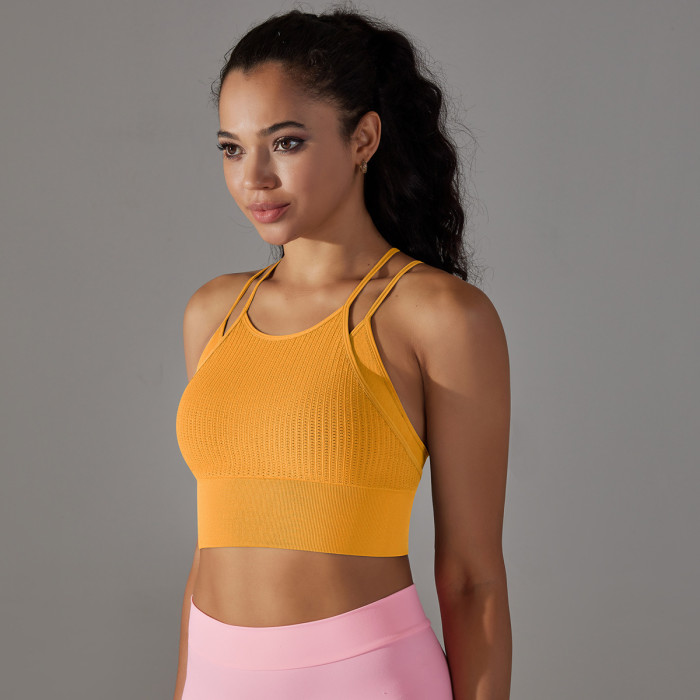 Wholesale Fitness Gym Yoga Wear Running Sports Bra Fake Two Piece Nylon Crop Top Bras