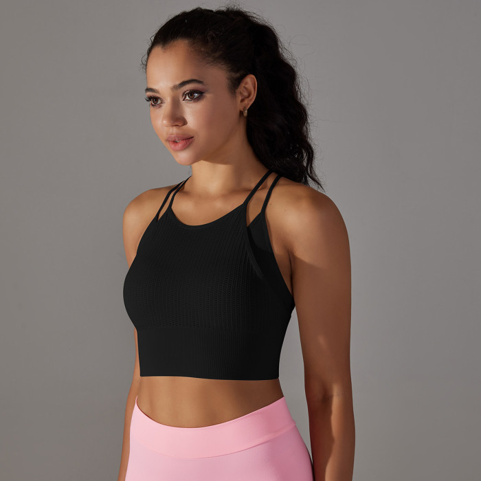 Wholesale Fitness Gym Yoga Wear Running Sports Bra Fake Two Piece Nylon Crop Top Bras