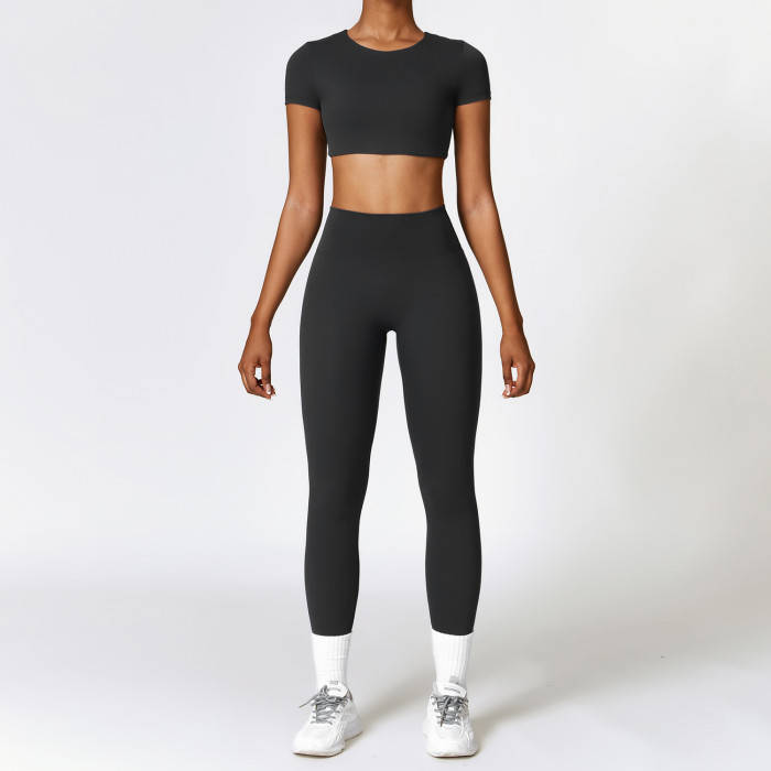 Wholesale Yoga Wear Leggings Shorts Women Activewear Set Gym T Shirt Padded Crop Tops