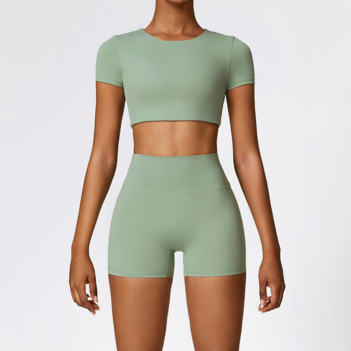 Wholesale Yoga Wear Leggings Shorts Women Activewear Set Gym T Shirt Padded Crop Tops