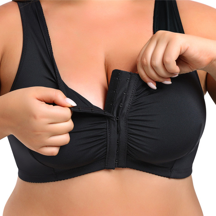 Wholesale Plus Size Full Cup Bra for Women Hide Back Fat Wireless Vest Lace Bra Front Closure