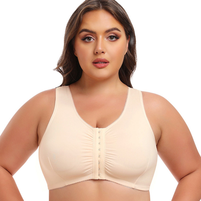 Wholesale Plus Size Full Cup Bra for Women Hide Back Fat Wireless Vest Lace Bra Front Closure
