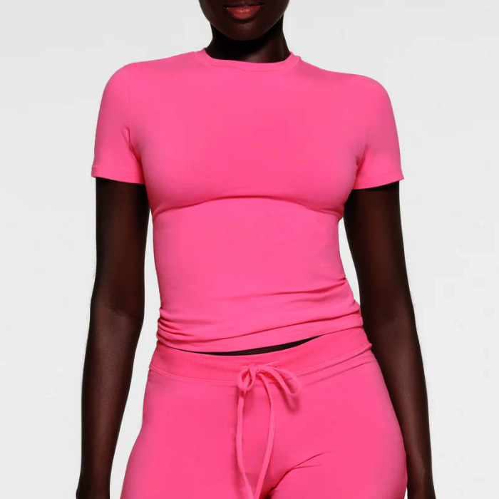 Wholesale SKIMS Cotton Jersey T Shirt Fitted Crew Neck High Stretch Softness Tops Supplier