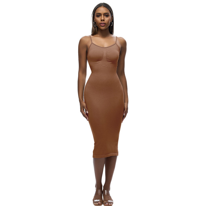 Wholesale Seamless Shapewear Dress for women Long Back Slit Camisole Tummy Control