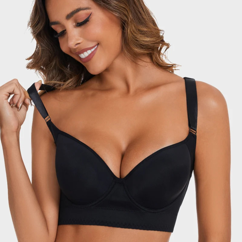 Premium Trendy Plus Size Seamless Underwire Push-Up Anti-Sagging Breathable Comfortable Sports Back Deep V Shaping Bra for Women