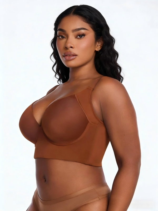 Premium Trendy Plus Size Seamless Underwire Push-Up Anti-Sagging Breathable Comfortable Sports Back Deep V Shaping Bra for Women