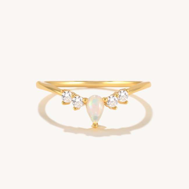 V-shaped Opal Zircon Ring