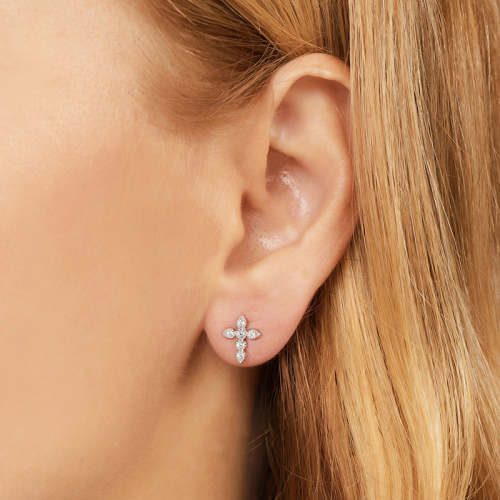 Cross Zircon Piercing Earring