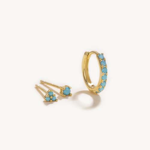 3pcs Round Turquoise Earrings Set