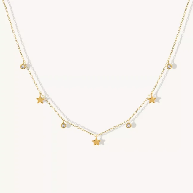 14k Solid Gold Star Dangle Necklace