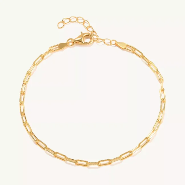14k Solid Gold Paperclip Chain Bracelet