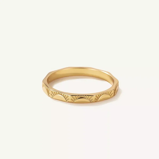 14k Solid Gold Sun Carved Ring