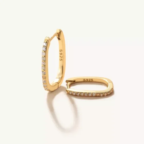14K Solid Gold Pavé Hoop Earrings