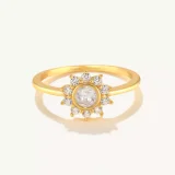14k Solid Gold Sunflower Zircon Ring