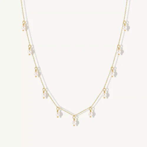 14k Solid Gold Pearl Dangle Necklace