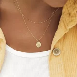 14k Solid Gold Two Layer Pendant Necklace