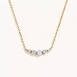 14k Solid Gold Curved Zircon Cluster Necklace