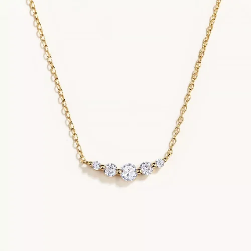 14k Solid Gold Curved Zircon Cluster Necklace