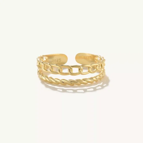14k Solid Gold Hollow Chain Open Ring