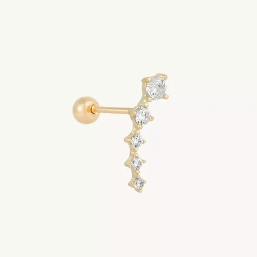 14k Solid Gold Curved Zircon Climber Earring