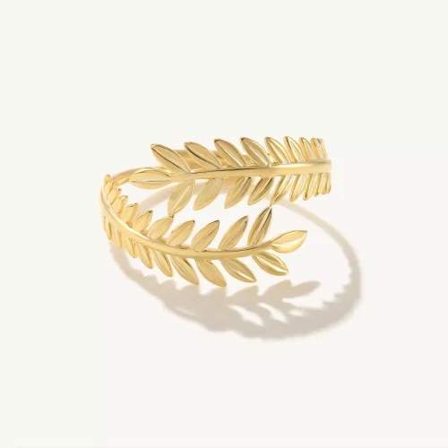 14k Solid Gold Twisted Leaf Open Ring