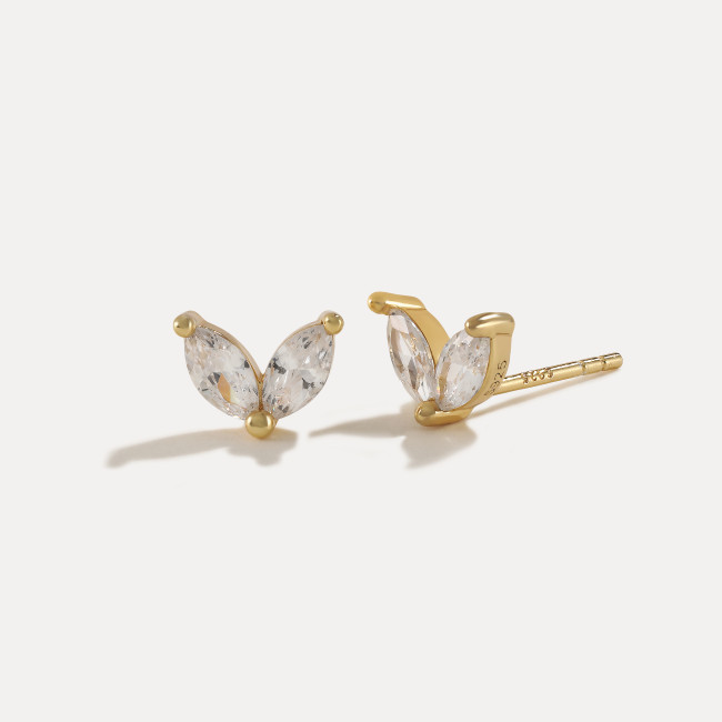 14k Solid Gold Zircon Sprouts Stud