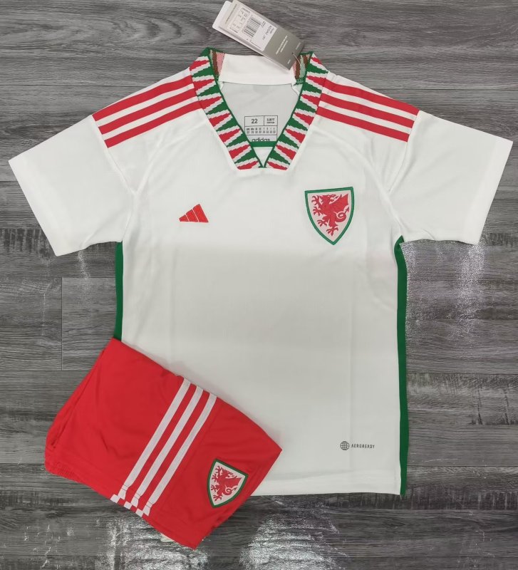 Wales away kid 2022 qatar world cup with RED shorts