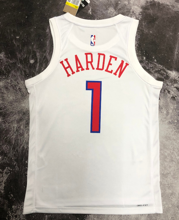 Philadelphia 76ers city version 2023 season white：HARDEN 1