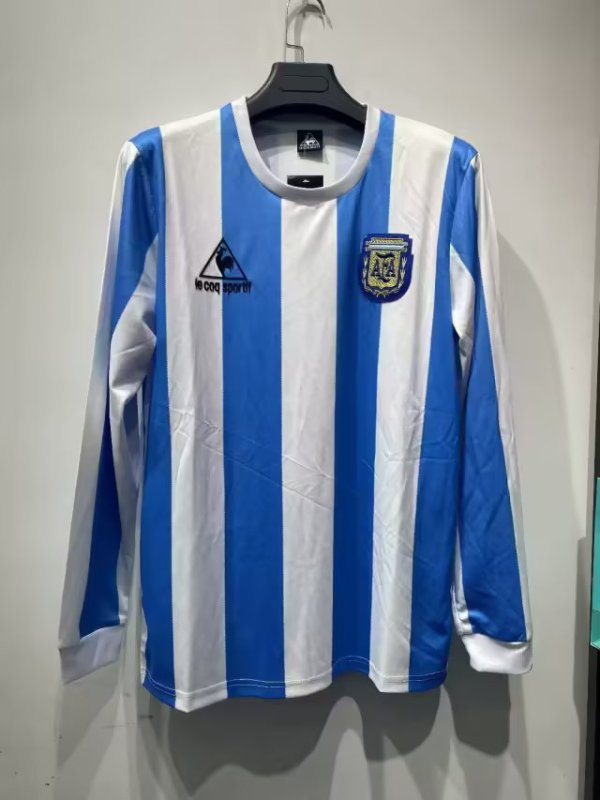 Argentina 1986 home long sleeve retro shirt #zhou