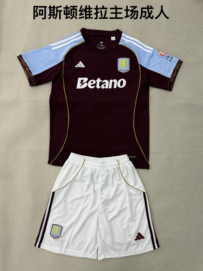 Aston Villa home kid adult with  shorts 25-26