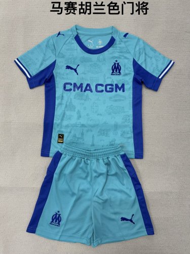 Olympique de Marseille goalkeeper lake blue kid adult with shorts 25-26